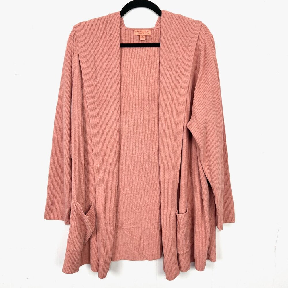 Barefoot‎ Dreams Cozychic Ultralite Hooded Cardigan Sweater Peach Ribbed 3X